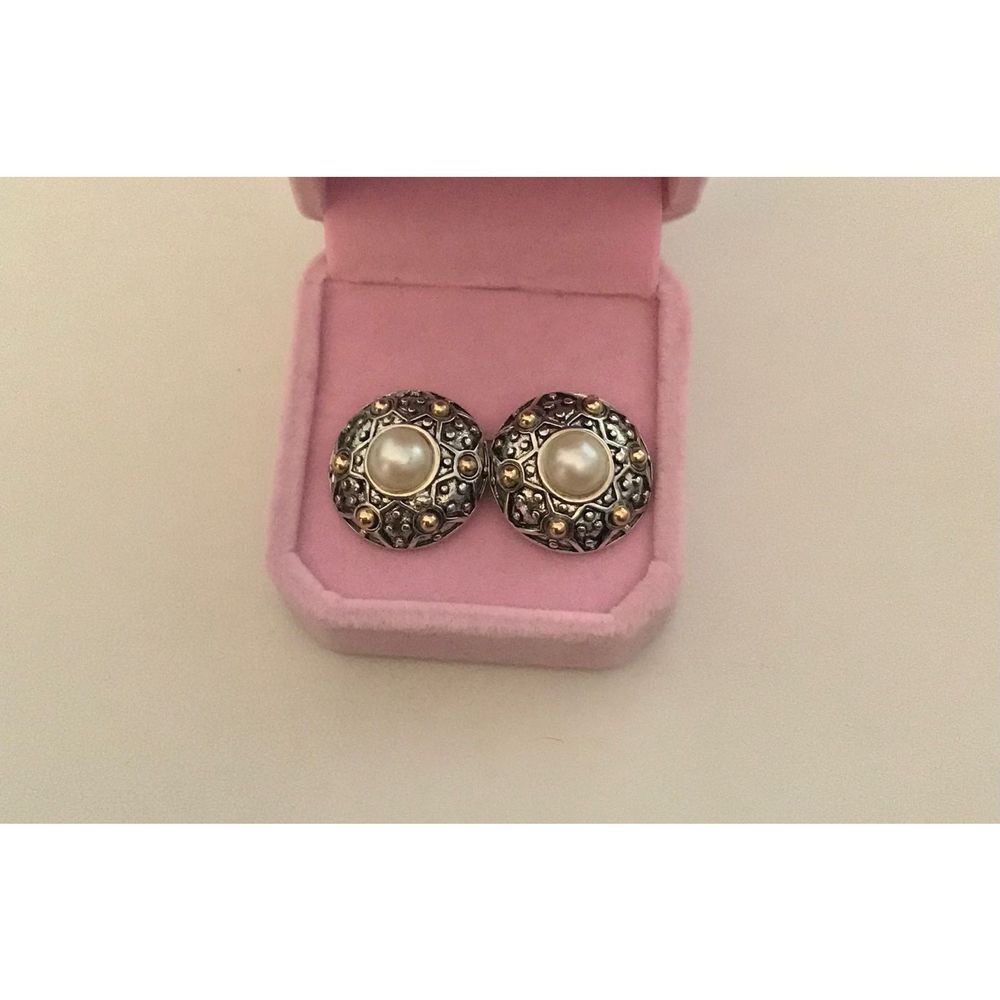 New~Elegant Two-Tone Bead Design Mabe Pearl Button Earrimgs
